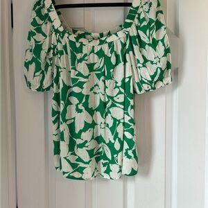 Sonoma Green and White Floral Blouse